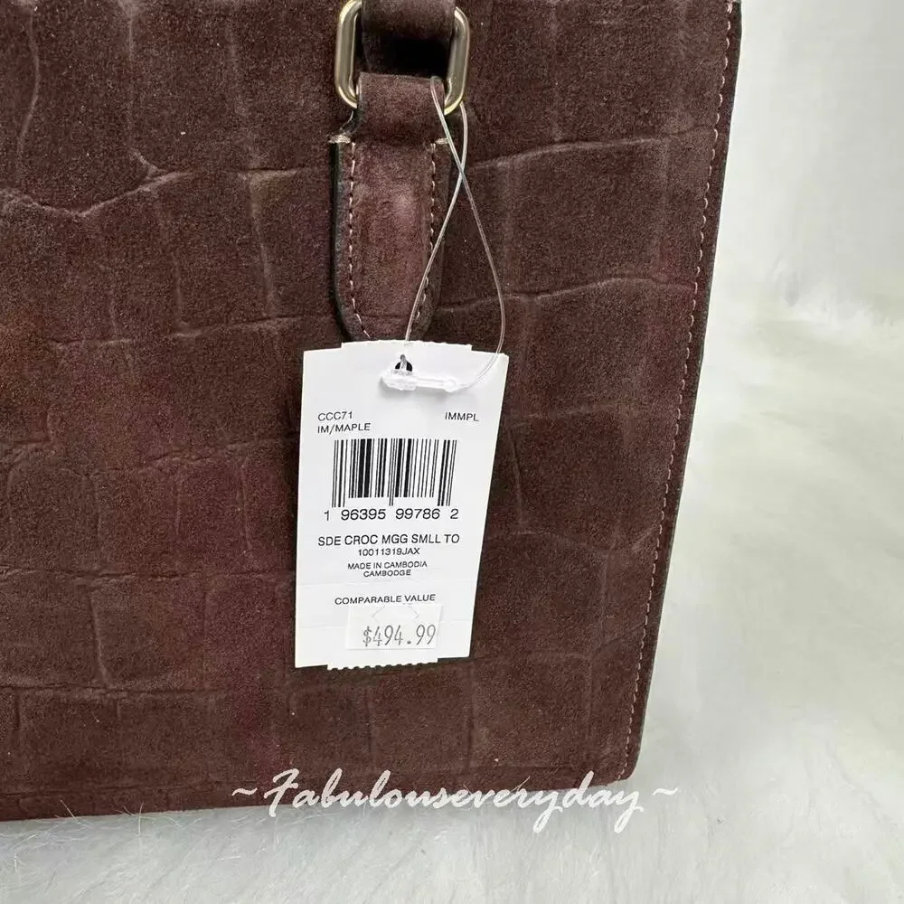 Coach Maggie Small Tote Bag Xbody CCC71 Crocodile-embossed Suede/Gold/Maple NWT